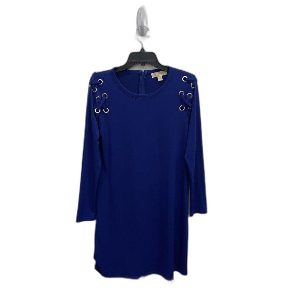Michael Kors Navy Blue Long Sleeve Eyelet Shoulder Sheath Dress - Size M